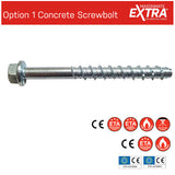M6 x 60 MasonMate Extra Hex Flange Concrete Screw Bolt, ETA1 Option 1, Bright Zinc Plated