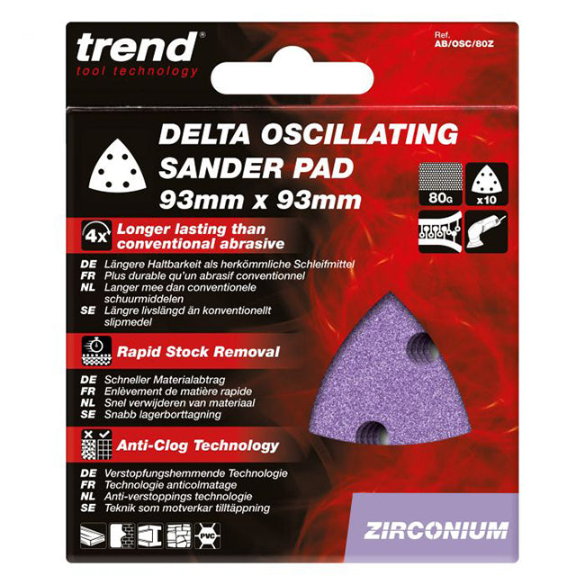 Trend 93mm Zirconium Delta Sanding Sheet 80 Grit (Pack of 10) AB/OSC/80Z