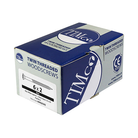 8 x 1/2" (4.0 x 12mm) Timco Twin-Thread Countersunk Pozi Woodscrews, Bright Zinc Plated, 00812CWZ