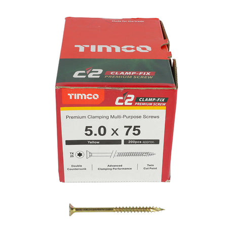 5.0 x 75 Timco Countersunk TX25 Clamp Fix C2 Woodscrews Yellow 50075C2C