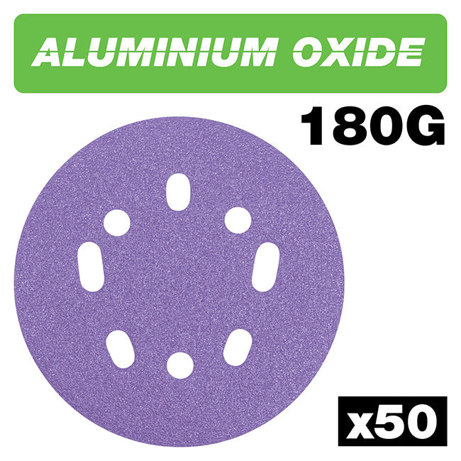 Trend Aluminium Oxide 125mm Random Orbit 180 Grit Sanding Discs, AB/125/180A/B, Pack of 50