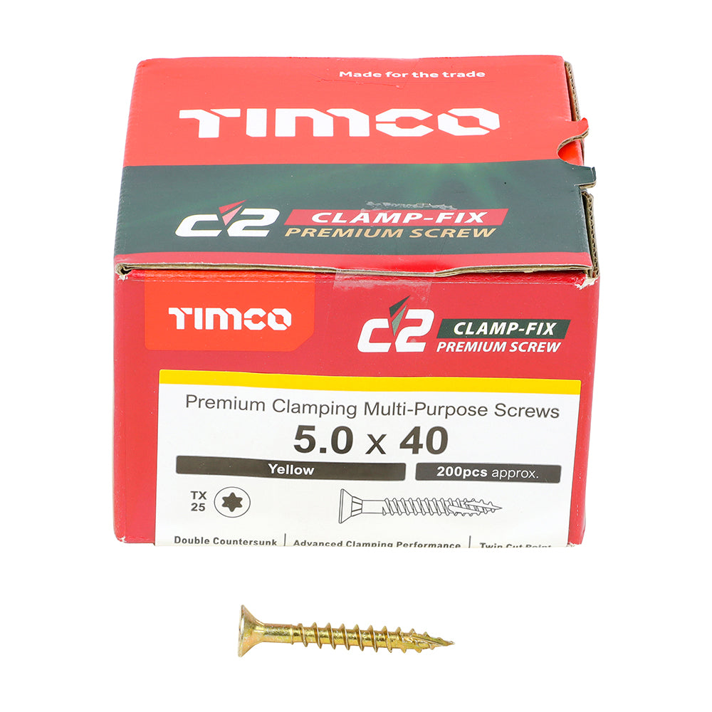 5.0 x 40 Timco Countersunk TX25 Clamp Fix C2 Woodscrews Yellow 50040C2C