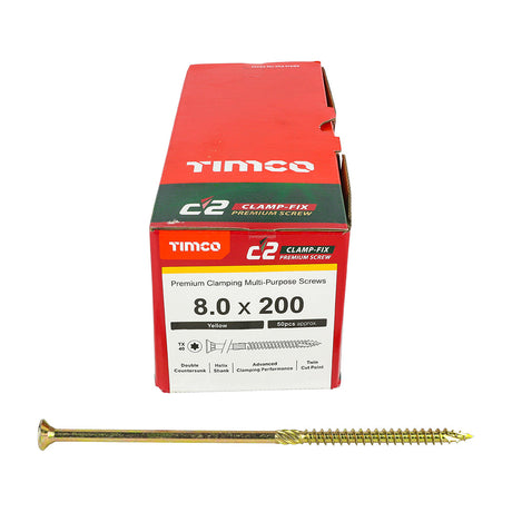 8.0 x 200 Timco Countersunk TX40 Clamp Fix C2 Woodscrews Yellow 80200C2C
