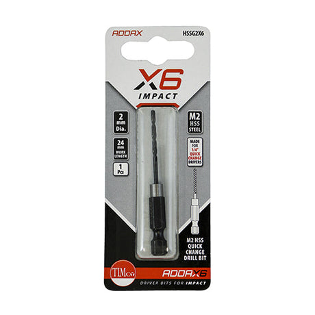 2mm Addax X6 HSS Hex Shank Impact Drill Bit HSSG2X6