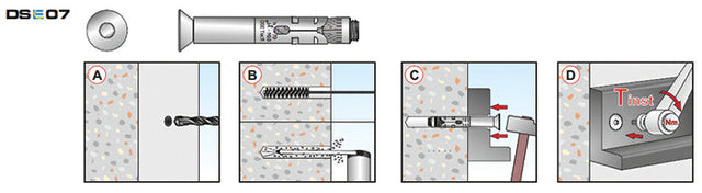 12mm x 70mm / 20 (M10) Countersunk Head Socket Sleeve Anchor, Zinc Plated