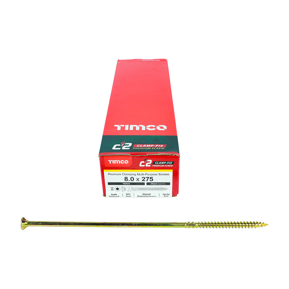8.0 x 275 Timco Countersunk TX40 Clamp Fix C2 Woodscrews Yellow 80275C2C