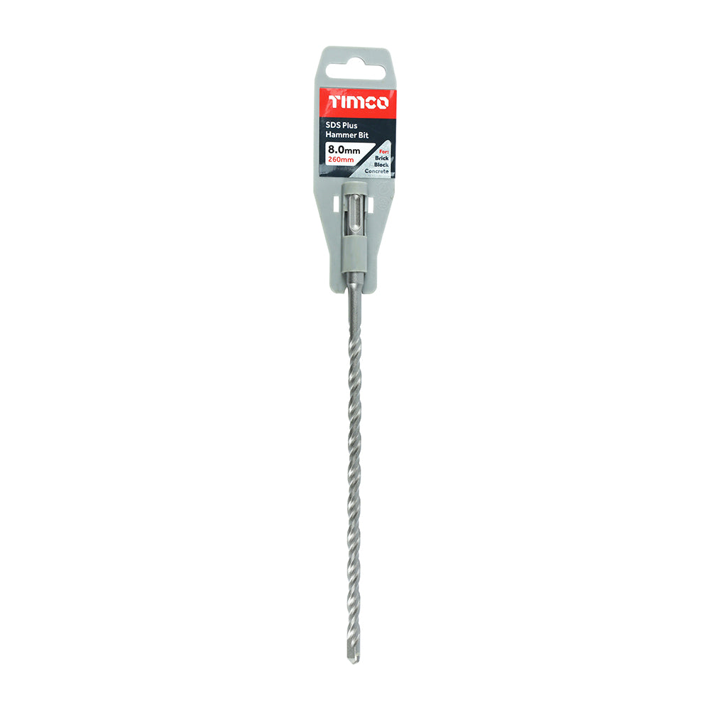 8 x 260mm Timco SDS8260 SDS-plus Masonry Hammer Drill Bit, 180mm working length