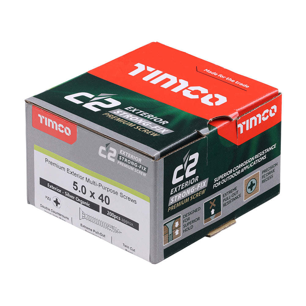 Timco 5.0 x 40 Countersunk Pozi Pz2, C2 Exterior Screws, Silver Organic