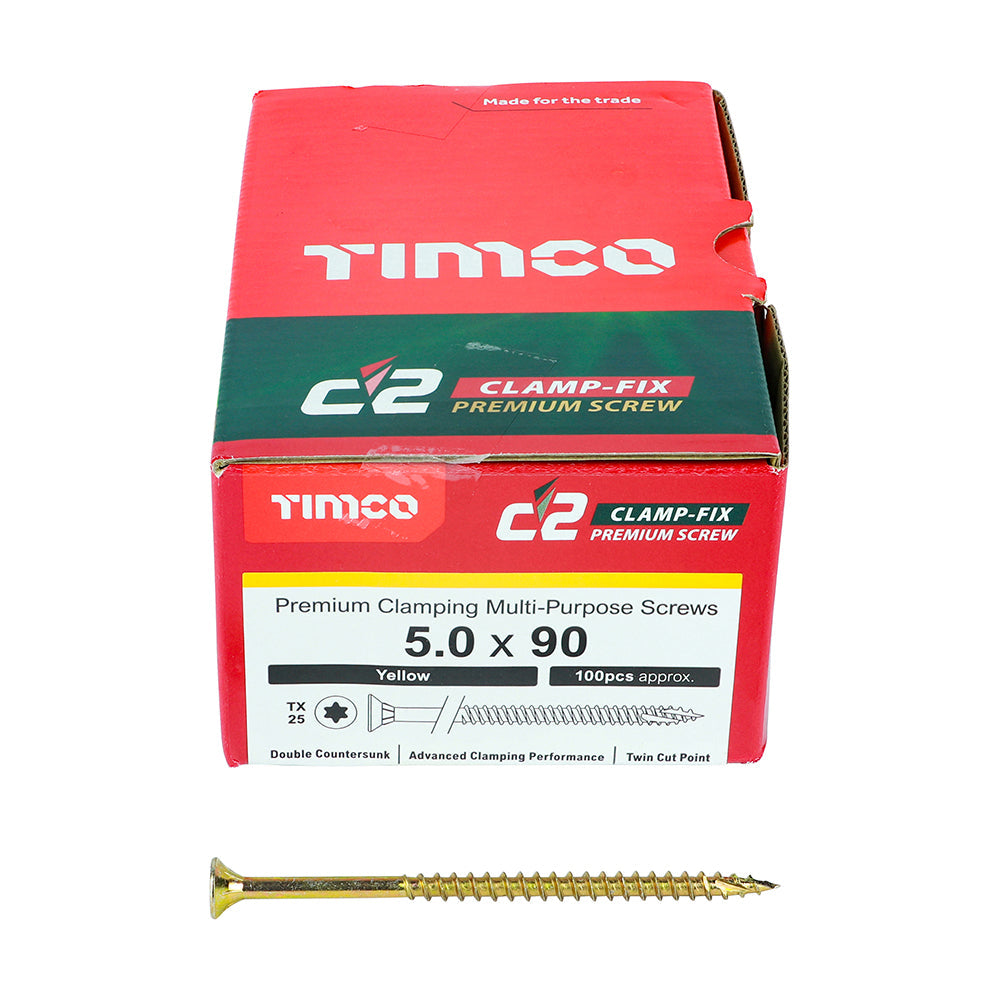 5.0 x 90 Timco Countersunk TX25 Clamp Fix C2 Woodscrews Yellow 50090C2C
