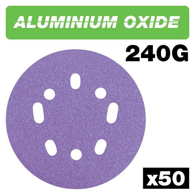 Trend Aluminium Oxide 125mm Random Orbit 240 Grit Sanding Discs, AB/125/240A/B, Pack of 50