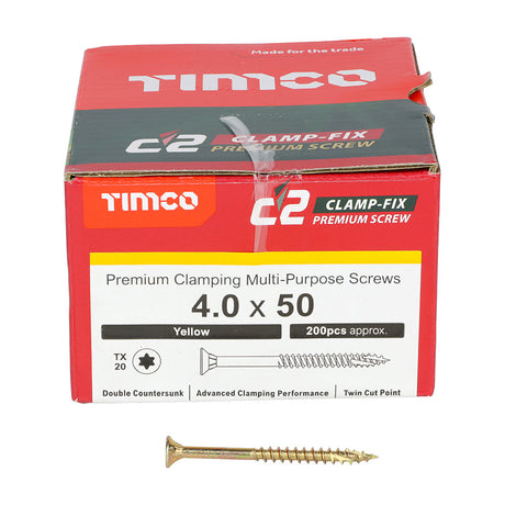 4.0 x 50 Timco Countersunk TX20 Clamp Fix C2 Woodscrews Yellow 40050C2C