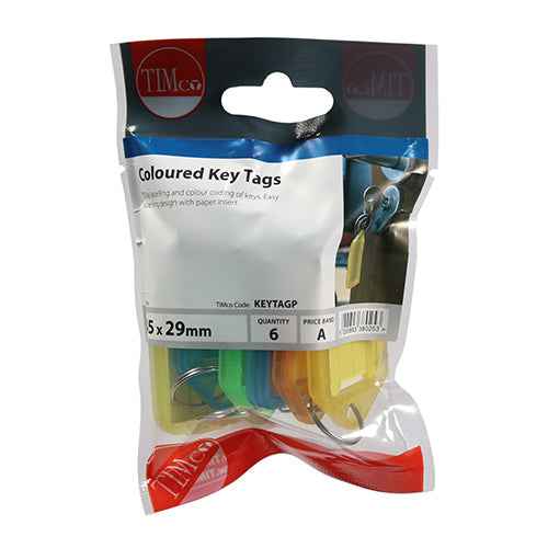 Timco Coloured Key Ring Tags, Pack of 6