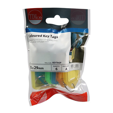Timco Coloured Key Ring Tags, Pack of 6