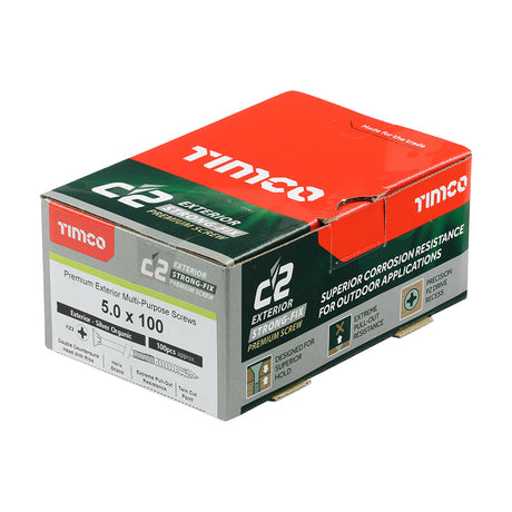 Timco 5.0 x 100 Countersunk Pozi Pz2, C2 Exterior Screws, Silver Organic