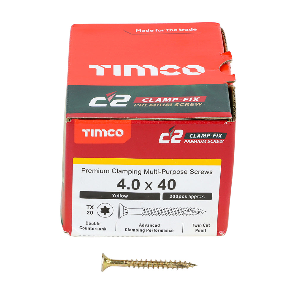 4.0 x 40 Timco Countersunk TX20 Clamp Fix C2 Woodscrews Yellow 40040C2C