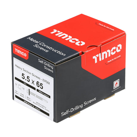 5.5 x 65mm (5/16" Hexagon Head) Self Drill Screws, Metal to Metal, Bright Zinc Plated For Steel 4-12.5mm Thickness with 16mm EPDM Washer ZH65W16B