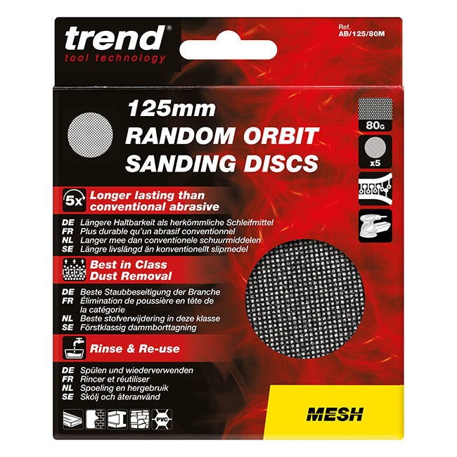 Trend 125mm Mesh Random Orbit 80 Grit Sanding Sheets, AB/125/80M, Pack of 5