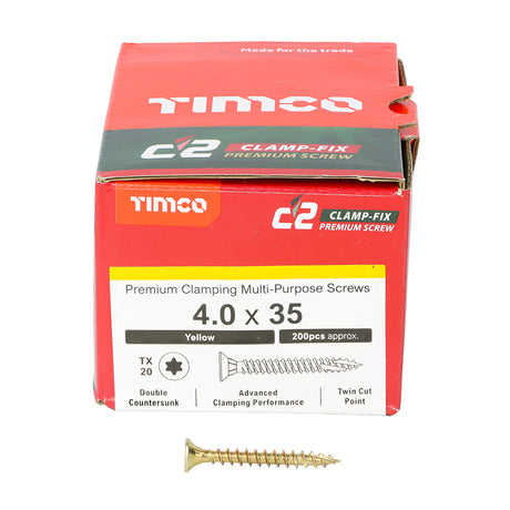 4.0 x 35 Timco Countersunk TX20 Clamp Fix C2 Woodscrews Yellow 40035C2C