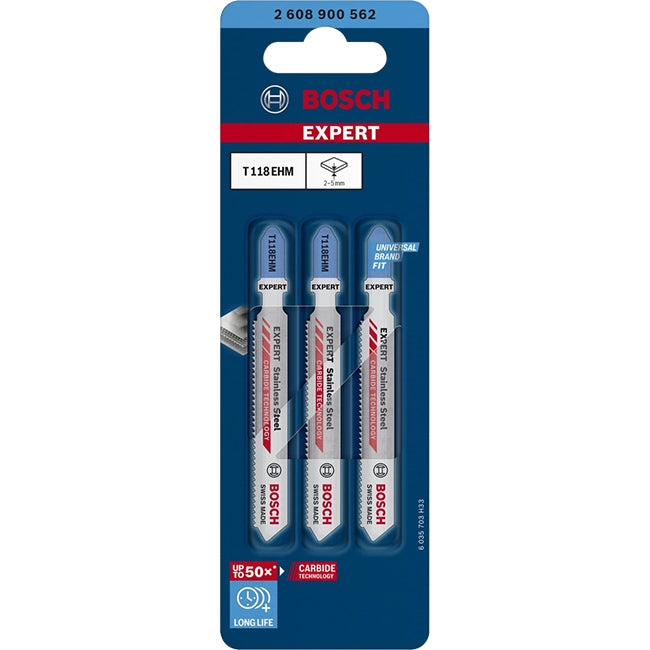 Bosch T118EHM 83mm Jigsaw Blade for Inox 2-5mm (Pack Of 3) P/No. 2 608 630 665