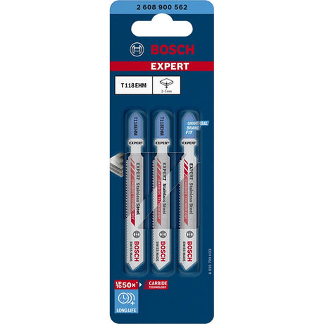 Bosch T118EHM 83mm Jigsaw Blade for Inox 2-5mm (Pack Of 3) P/No. 2 608 630 665