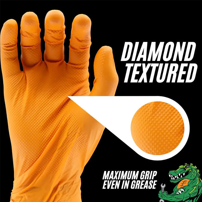 Large Gator Gripz Heavy Duty Nitrile Gloves, Orange (Box of 50)