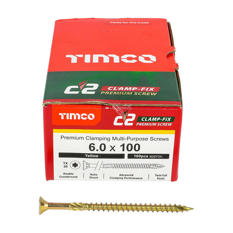 6.0 x 100 Timco Countersunk TX30 Clamp Fix C2 Woodscrews Yellow 60100C2C
