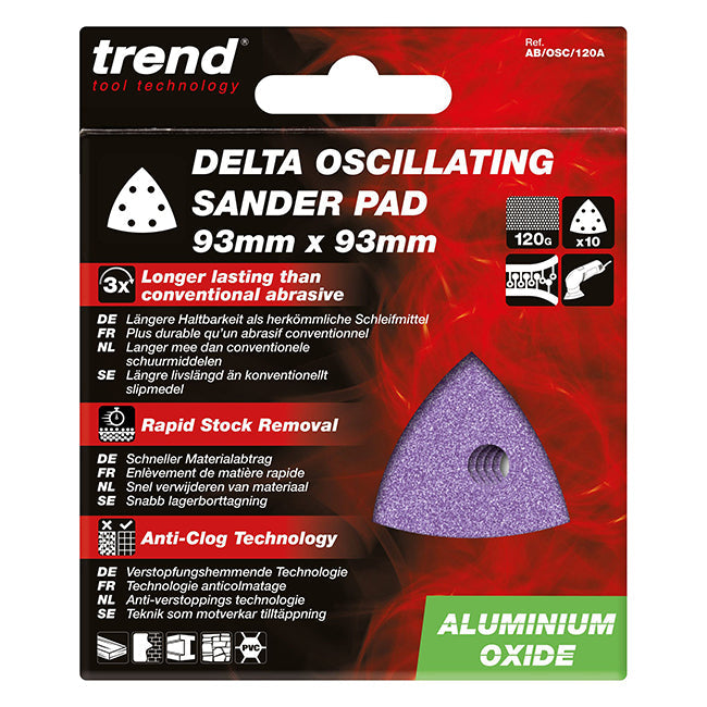 Trend 93mm Aluminium Oxide Delta Sanding Sheet 120 Grit (Pack of 10) AB/OSC/120A