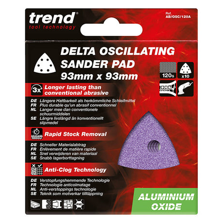 Trend 93mm Aluminium Oxide Delta Sanding Sheet 120 Grit (Pack of 10) AB/OSC/120A