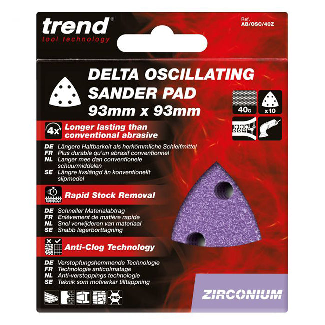 Trend 93mm Zirconium Delta Sanding Sheet 40 Grit (Pack of 10) AB/OSC/40Z