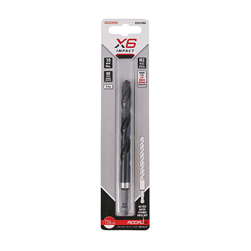 10mm Addax X6 HSS Hex Shank Impact Drill Bit HSSG10X6