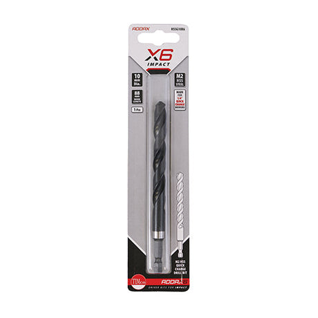 10mm Addax X6 HSS Hex Shank Impact Drill Bit HSSG10X6