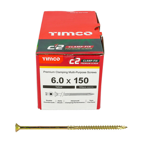 6.0 x 150 Timco Countersunk TX30 Clamp Fix C2 Woodscrews Yellow 60150C2C