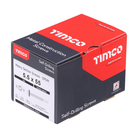 5.5 x 55mm (5/16" Hexagon Head) Self Drill Screws, Metal to Metal, Bright Zinc Plated For Steel 4-12.5mm Thickness with 16mm EPDM Washer ZH55W16B