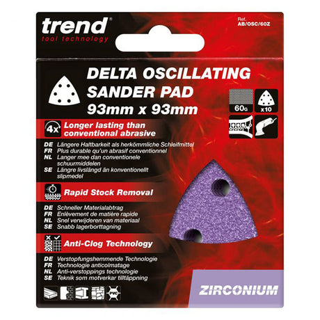 Trend 93mm Zirconium Delta Sanding Sheet 60 Grit (Pack of 10) AB/OSC/60Z