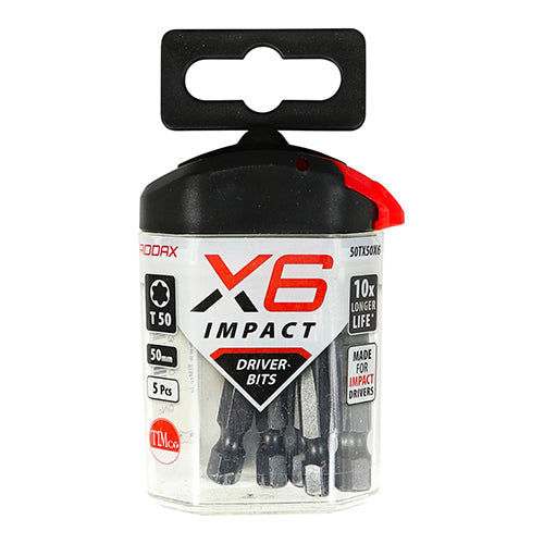 T50 x 50mm Addax X6 Impact Screwdriver Bit (Pack of 5) 50TX50X6