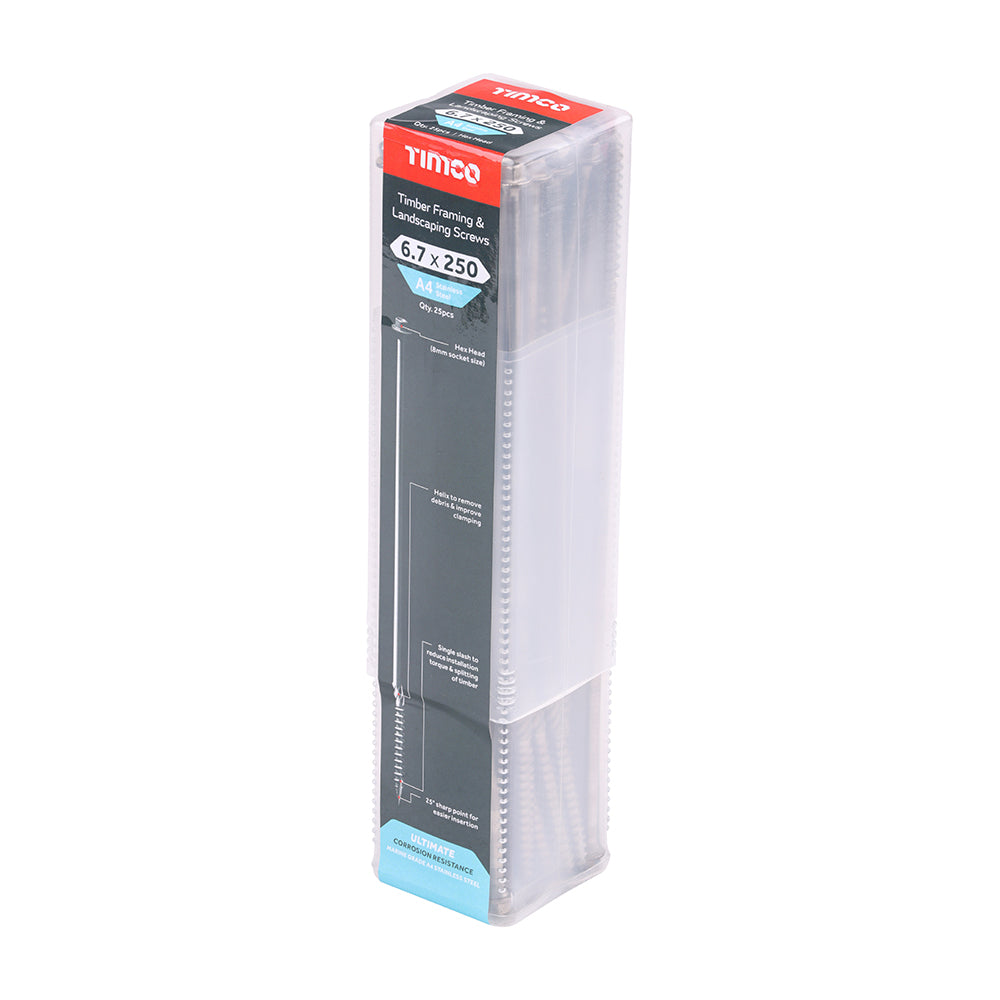 Timco 6.7 x 250 Hex Timber Index Screw A4 Stainless Steel 250INDEXSST