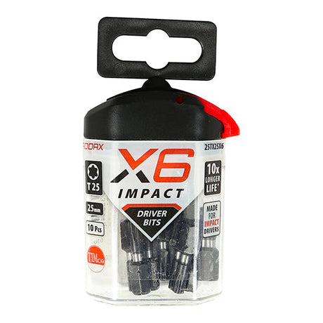 T25 x 25mm Addax X6 Impact Screwdriver Bit (Pack of 10) 25TX25X6