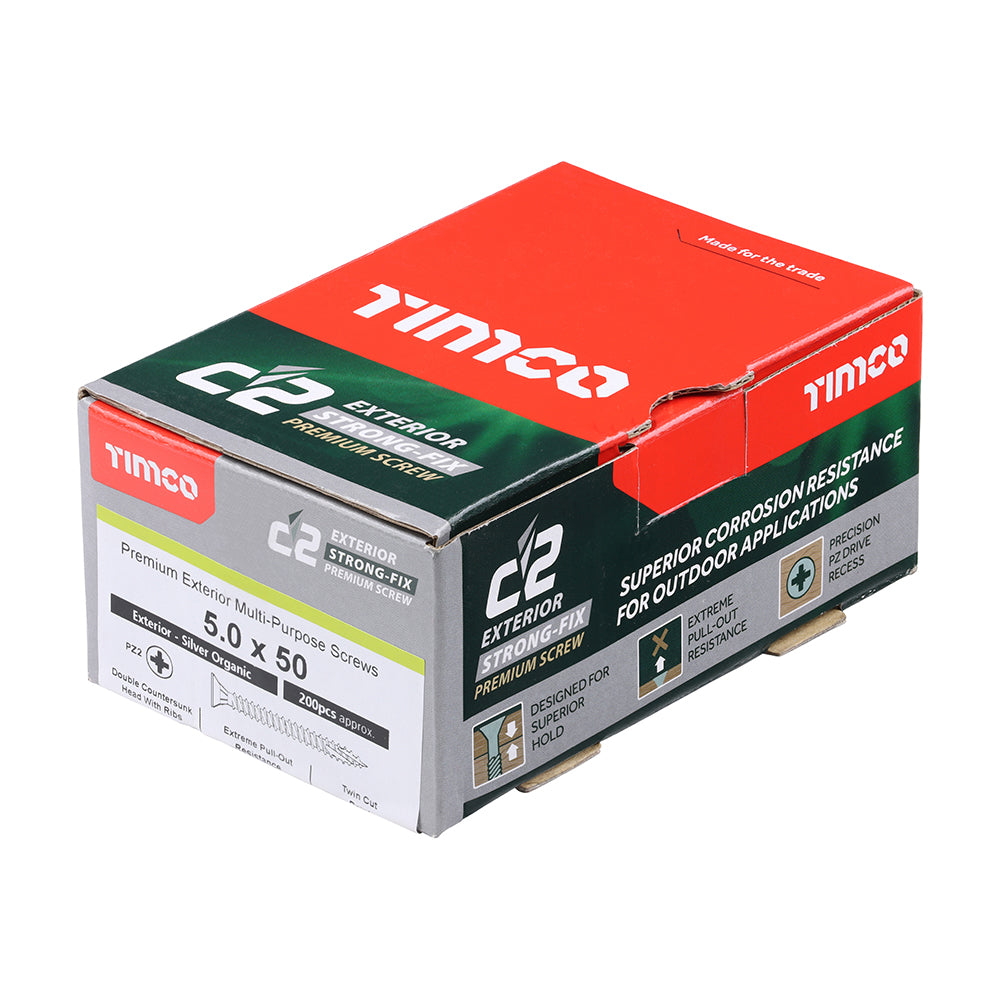 Timco 5.0 x 50 Countersunk Pozi Pz2, C2 Exterior Screws, Silver Organic