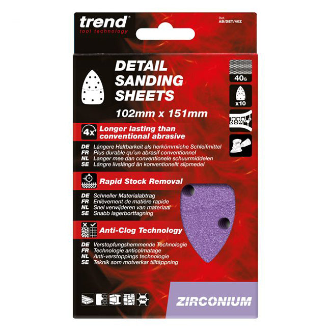 Trend 102 x 151mm Zirconium Detail Sanding Sheet 40 Grit (Pack of 10) AB/DET/40Z