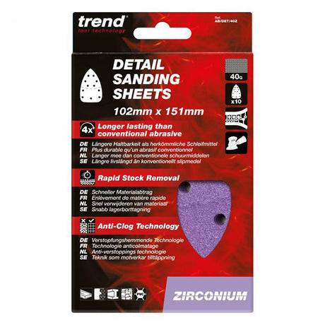 Trend 102 x 151mm Zirconium Detail Sanding Sheet 40 Grit (Pack of 10) AB/DET/40Z