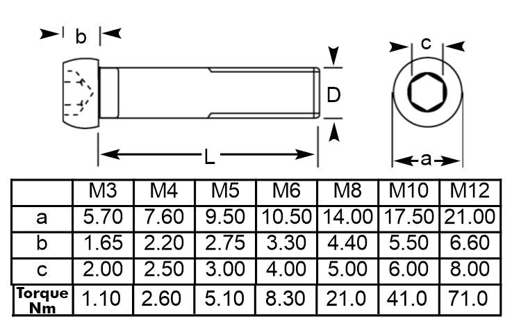 M6 x 120 Socket Button Screws, Stainless Steel A2 (304), ISO 7380