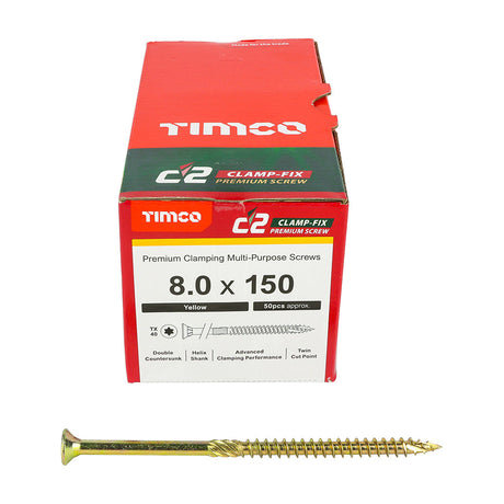 8.0 x 150 Timco Countersunk TX40 Clamp Fix C2 Woodscrews Yellow 80150C2C