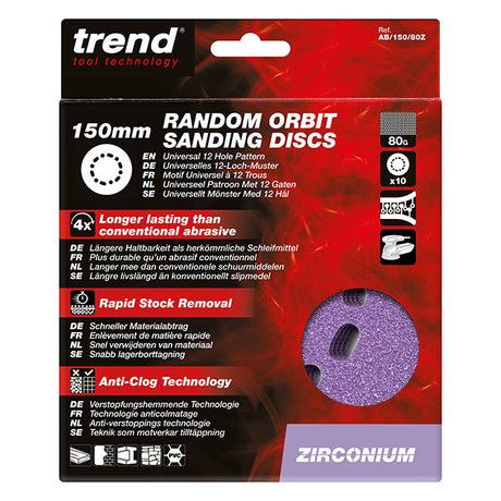 Trend Zirconium 150mm Random Orbit 80 Grit Sanding Discs, AB/150/80Z, Pack of 10