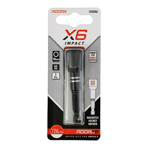 10 x 65mm Addax X6 Magnetic Impact Hex Drive Adaptor 10SDX6