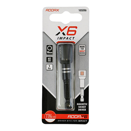 10 x 65mm Addax X6 Magnetic Impact Hex Drive Adaptor 10SDX6