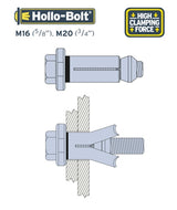 M16 Size 3 Lindapter Hollo-bolt Galvanised (Grip Range 50-71mm) Hole Size: 28mm HB16-3HDG