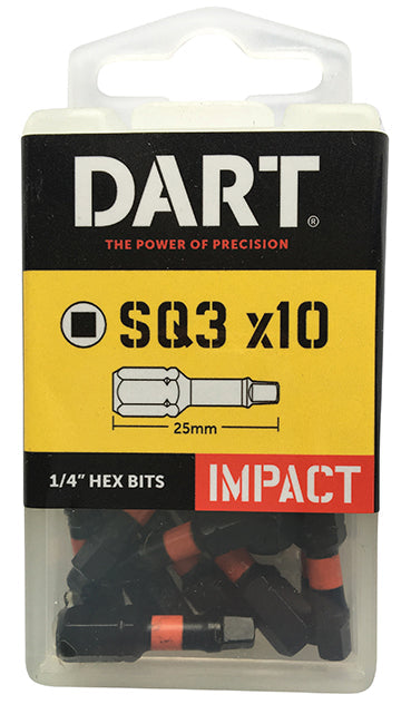 Dart No3 x 25mm Square Hex Impact Driver Bit (Pack of 10) DDISQ3-10