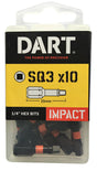 Dart No3 x 25mm Square Hex Impact Driver Bit (Pack of 10) DDISQ3-10