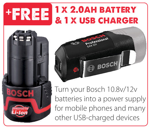 Bosch GKS12V-26 Cordless Circular Saw with 2 x 2.0Ah Batteries (Free 2.0ah Battery & USB Devices Charger)