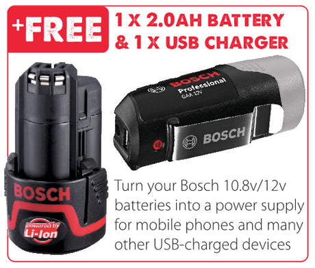 Bosch GKS12V-26 Cordless Circular Saw with 2 x 2.0Ah Batteries (Free 2.0ah Battery & USB Devices Charger)